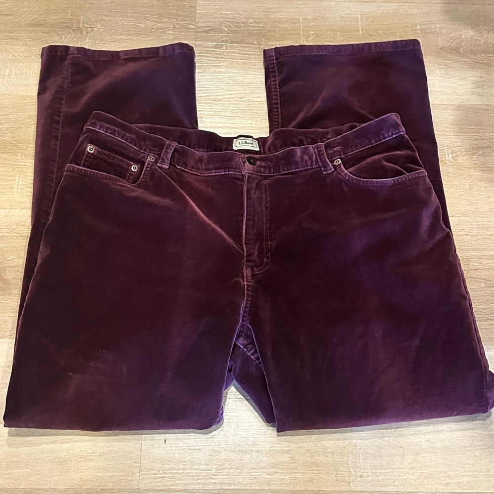 LL Bean Velvet Wide Leg Pants Women's Size 18 Petite Wine Merlot Purple EUC